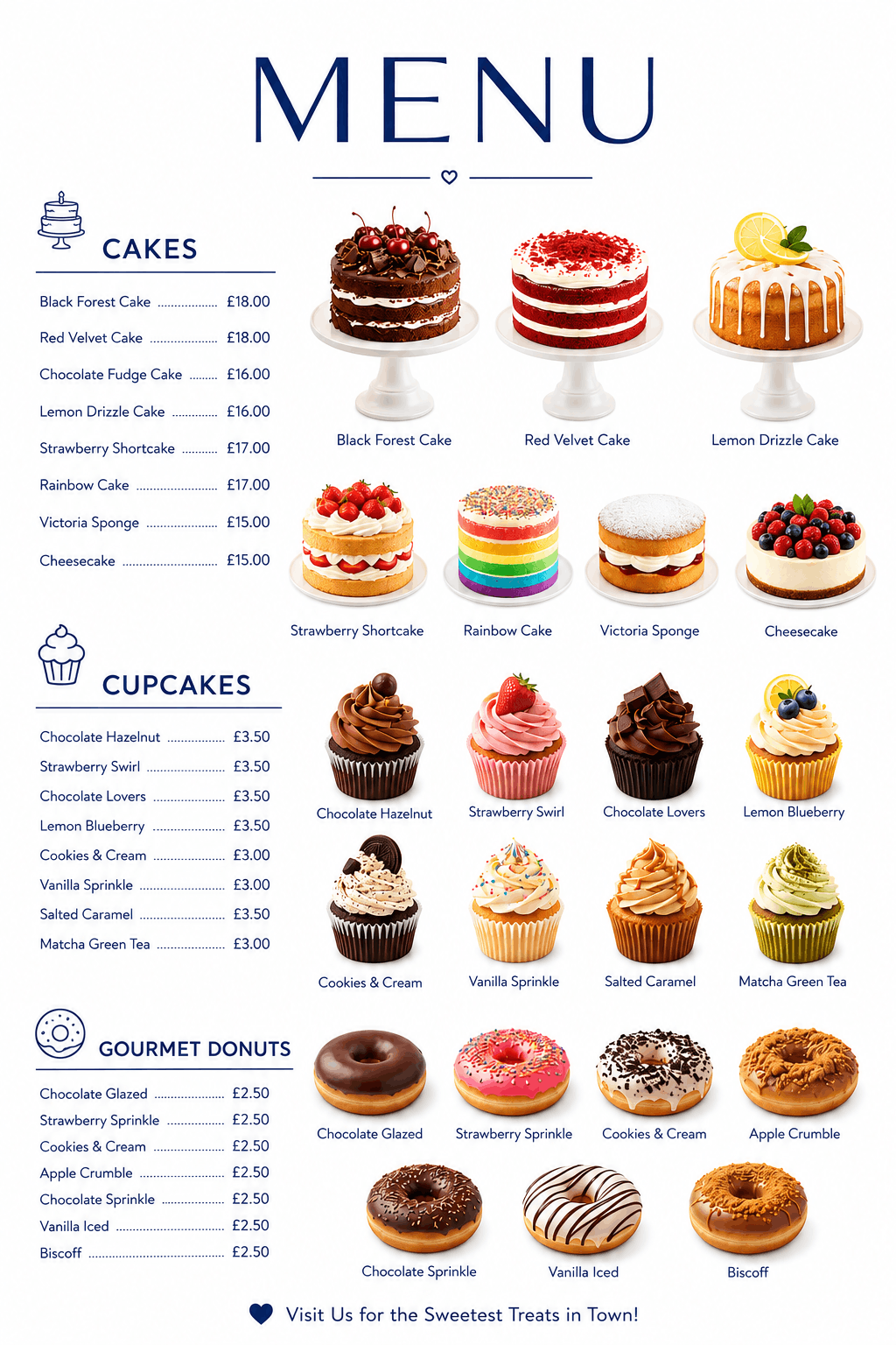 menu of cakes at cakes world